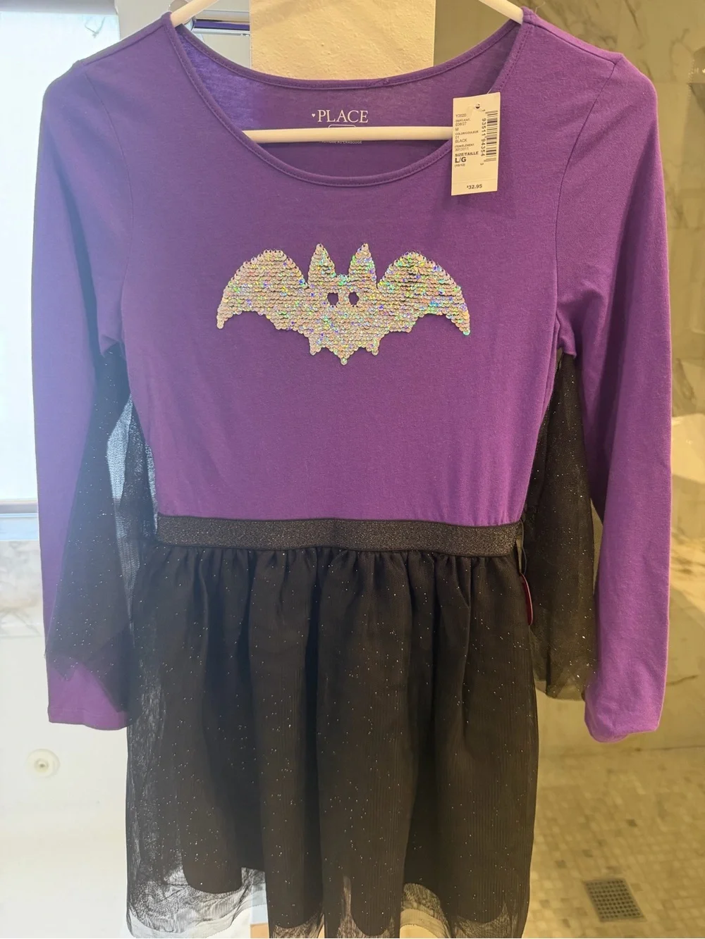 The Children's Place Purple & Black Sequin Bat Dress